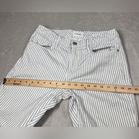 Frame Le Crop Mini Boot Cobalt Multi Blue White Striped Cotton Blend Jeans 28 - Picture 7 of 15